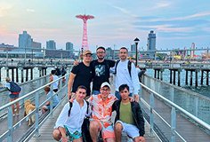 happy group in the city